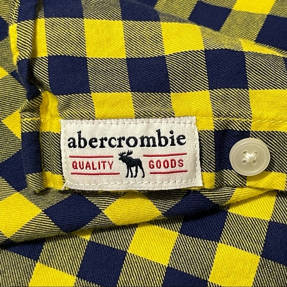 Abercrombie Kids Yellow Navy Check Collar Longsleeve ButtonDown Shirt size 13-14 - Picture 8 of 12
